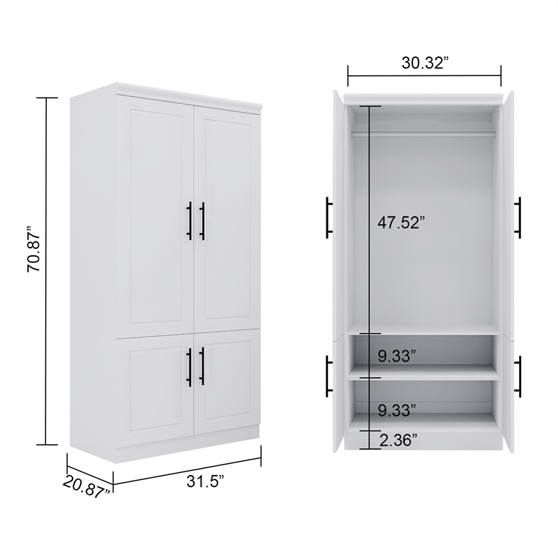 Pemberly Row Modern 2-Doors Wood Bedroom Armoire / Wardrobe Closet in White