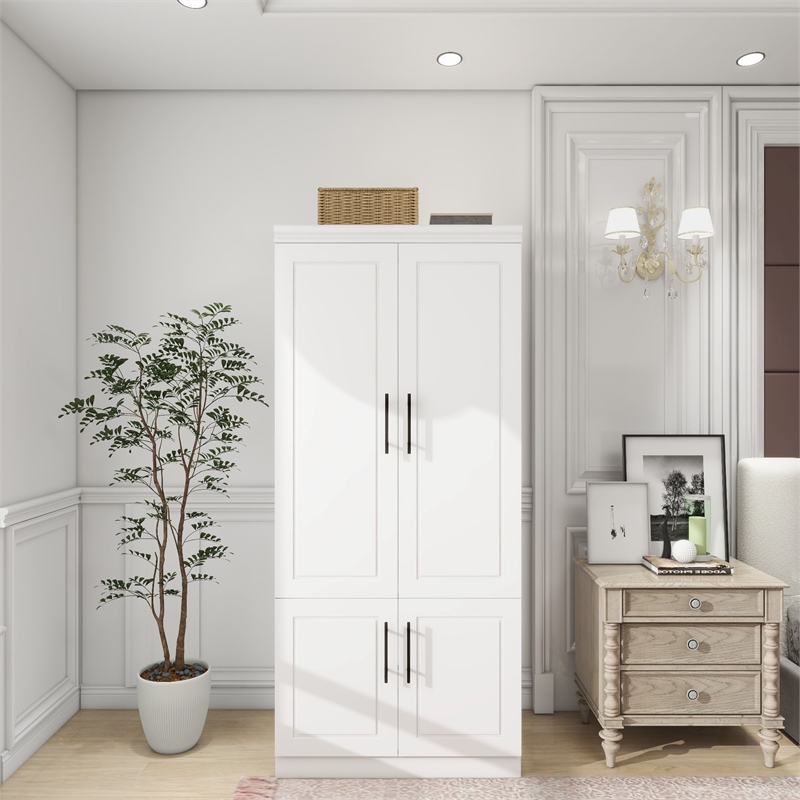 Pemberly Row Modern 2-Doors Wood Bedroom Armoire / Wardrobe Closet in White