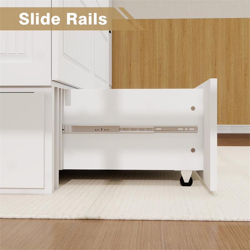 Pemberly Row Queen Wood Murphy Bed Cabinet with Built-in Charger White