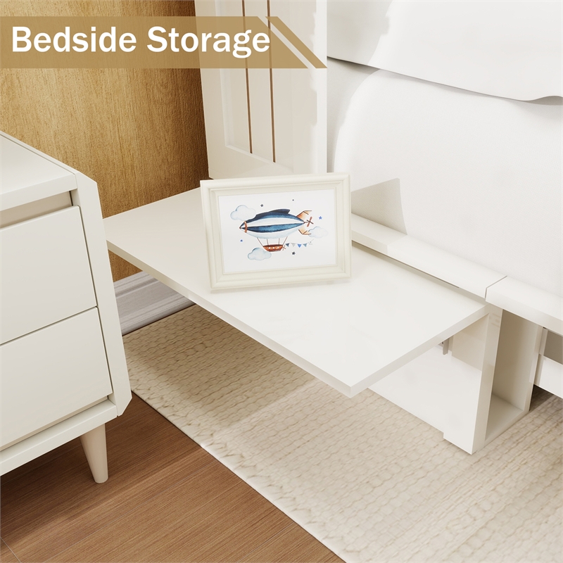 Pemberly Row Guest Room Wood White Cabinet Murphy Bed with Storage Space Drawer
