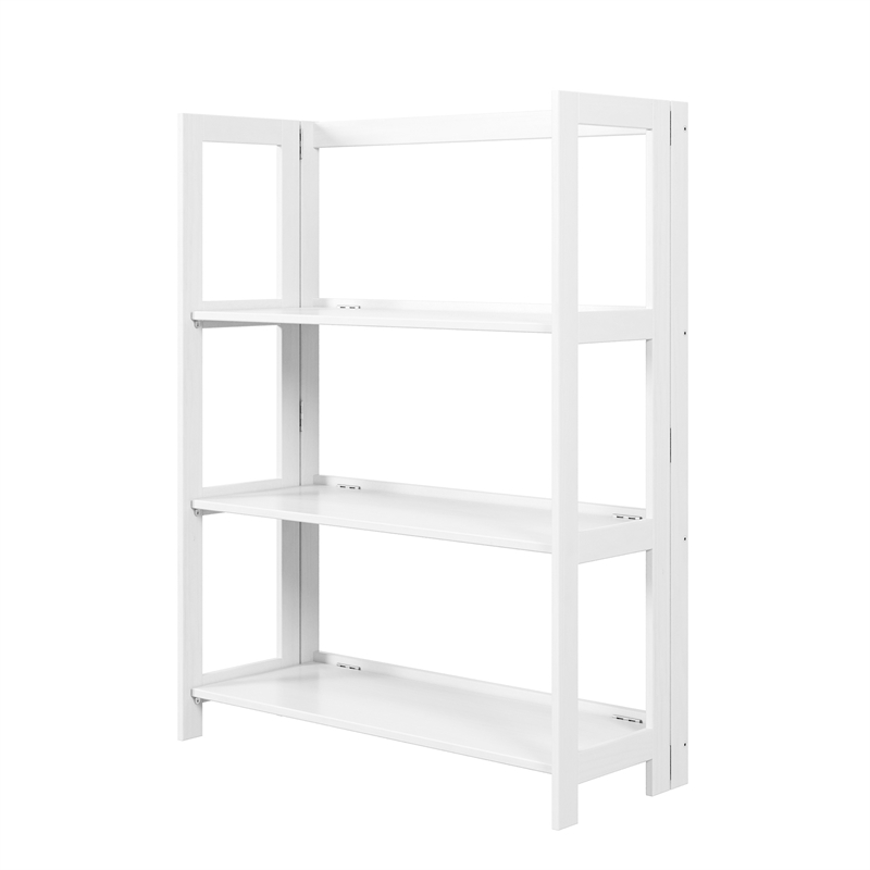 Pemberly Row Modern Solid Wood 3-Shelves Folding Bookcase in White