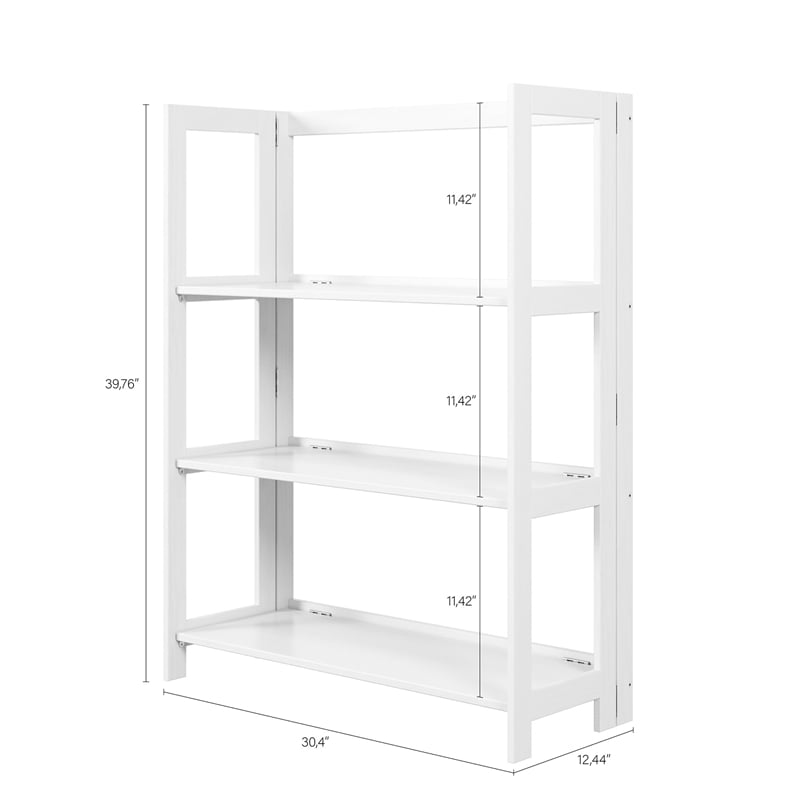 Pemberly Row Modern Solid Wood 3-Shelves Folding Bookcase in White