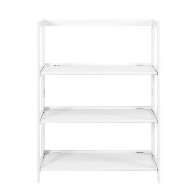 Pemberly Row Modern Solid Wood 3-Shelves Folding Bookcase in White