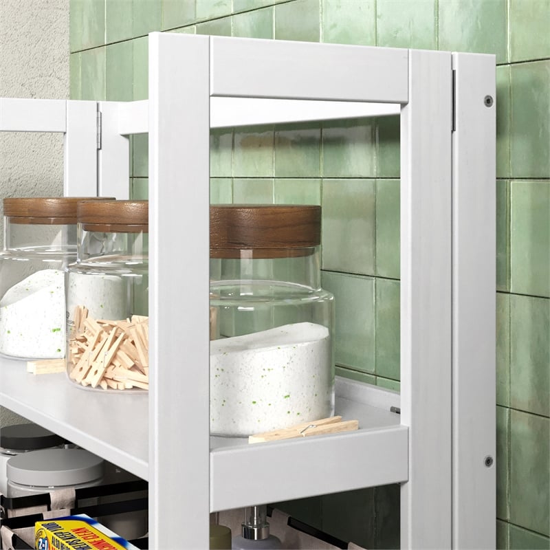 Pemberly Row Modern Solid Wood 3-Shelves Folding Bookcase in White