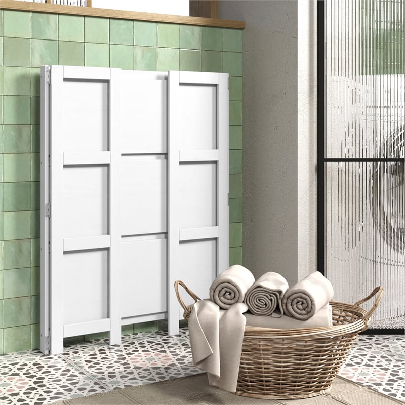 Pemberly Row Modern Solid Wood 3-Shelves Folding Bookcase in White