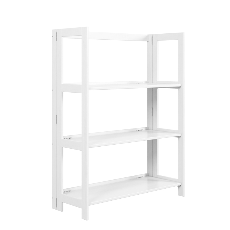 Pemberly Row Modern Solid Wood 3-Shelves Folding Bookcase in White