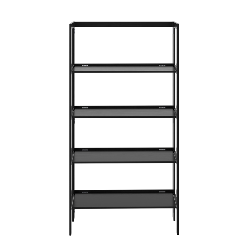 Pemberly Row Modern Solid Wood 4-Shelves Folding Bookcase in Black