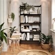 Pemberly Row Modern Solid Wood 4-Shelves Folding Bookcase in Black