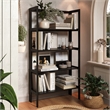 Pemberly Row Modern Solid Wood 4-Shelves Folding Bookcase in Black