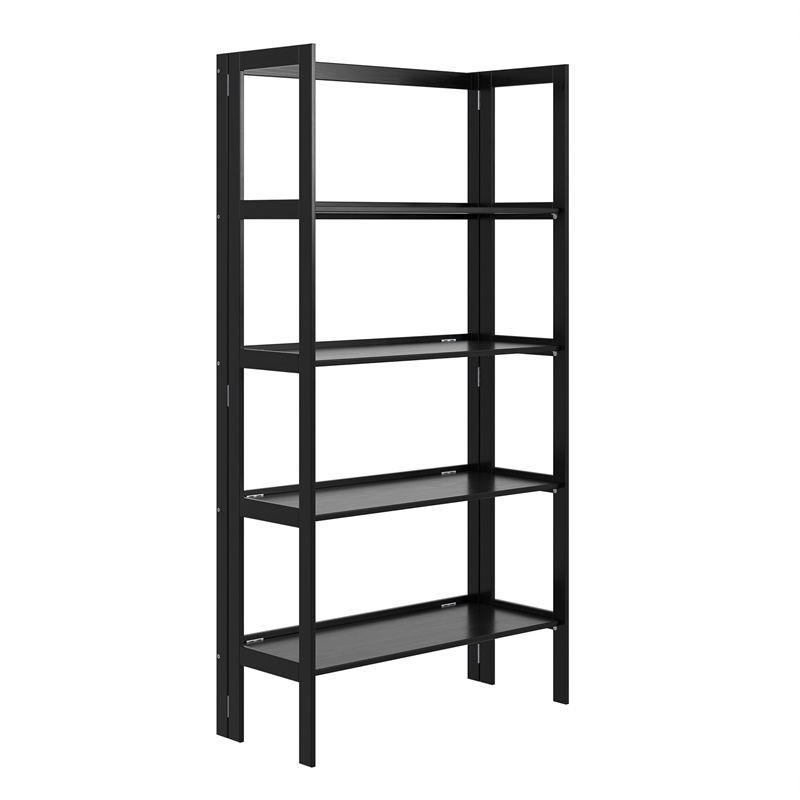 Pemberly Row Modern Solid Wood 4-Shelves Folding Bookcase in Black