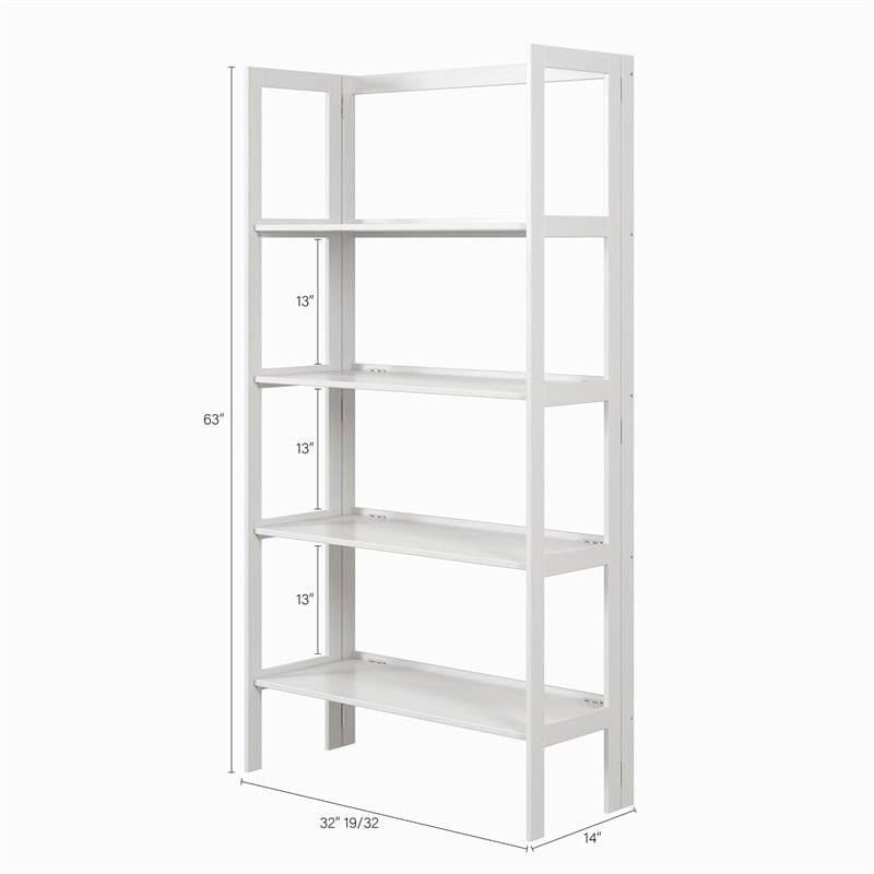 Pemberly Row Modern Solid Wood 4-Shelves Folding Bookcase in White