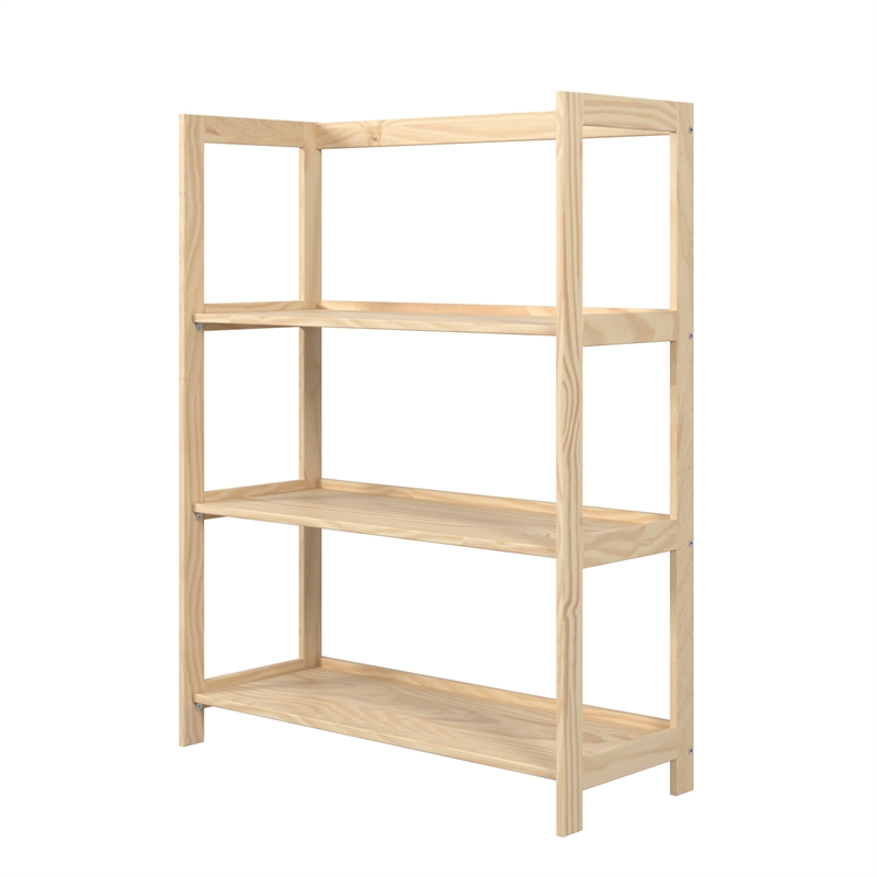 Pemberly Row Modern Solid Wood 3-Shelves Folding Bookcase/Pantry in Unfinished