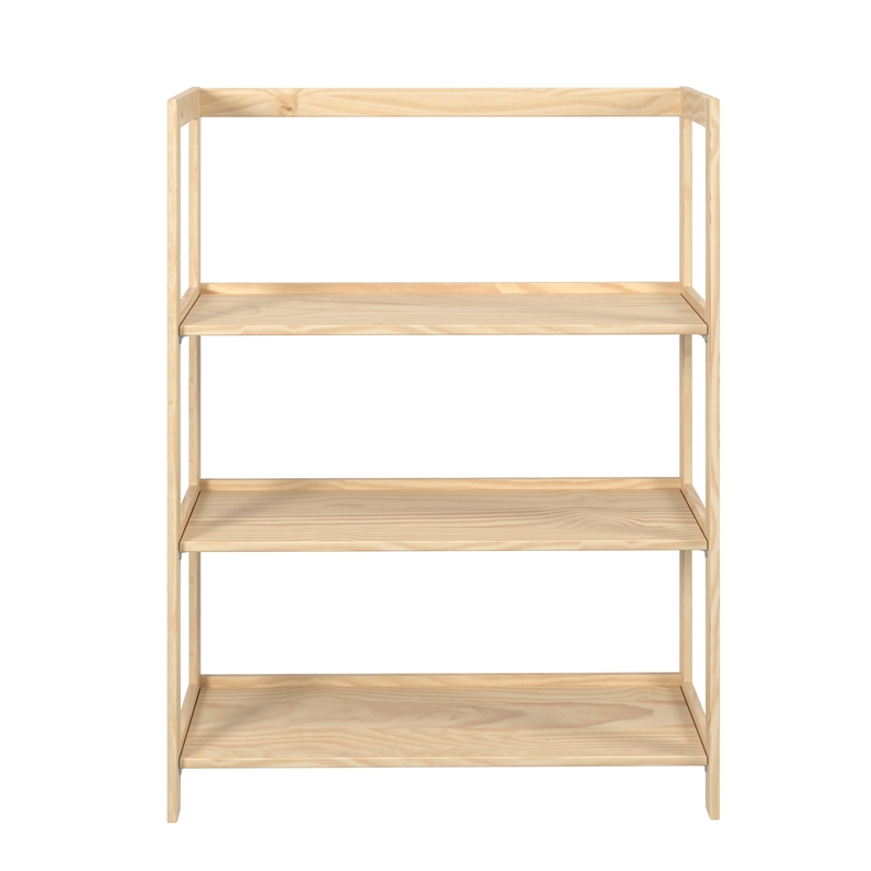 Pemberly Row Modern Solid Wood 3-Shelves Folding Bookcase/Pantry in Unfinished