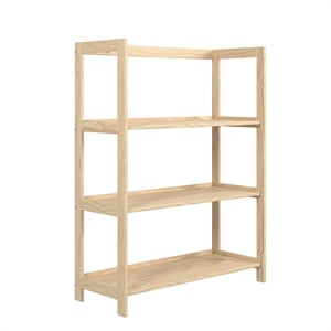 Pemberly Row Modern Solid Wood 3-Shelves Folding Bookcase/Pantry in Unfinished