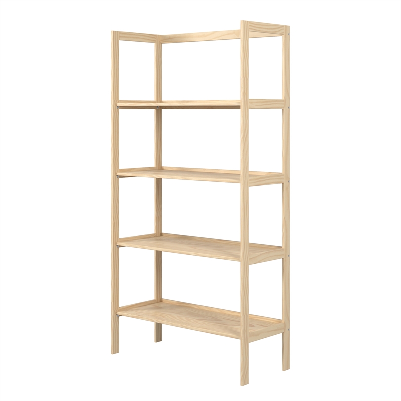 Pemberly Row Modern Solid Wood 4-Shelves Folding Bookcase/Pantry in Unfinished
