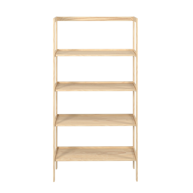 Pemberly Row Modern Solid Wood 4-Shelves Folding Bookcase/Pantry in Unfinished