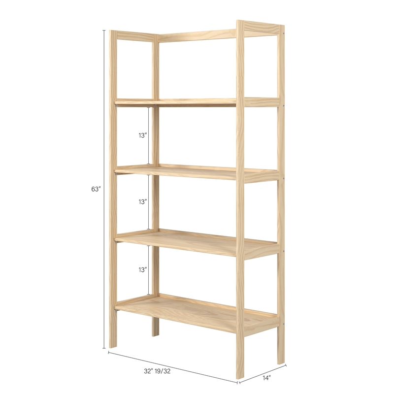 Pemberly Row Modern Solid Wood 4-Shelves Folding Bookcase/Pantry in Unfinished