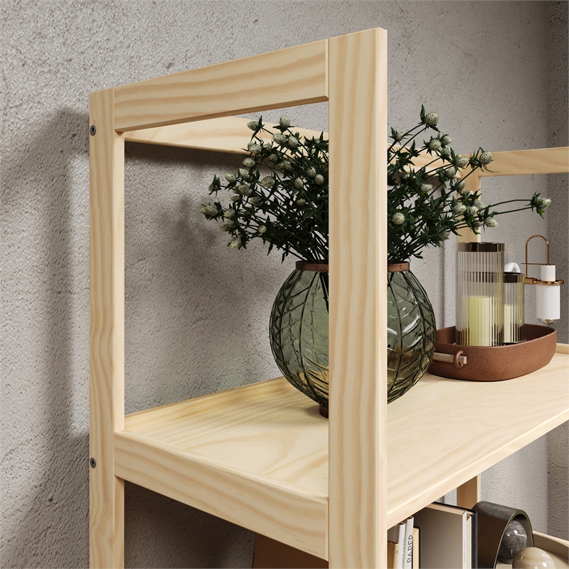 Pemberly Row Modern Solid Wood 4-Shelves Folding Bookcase/Pantry in Unfinished