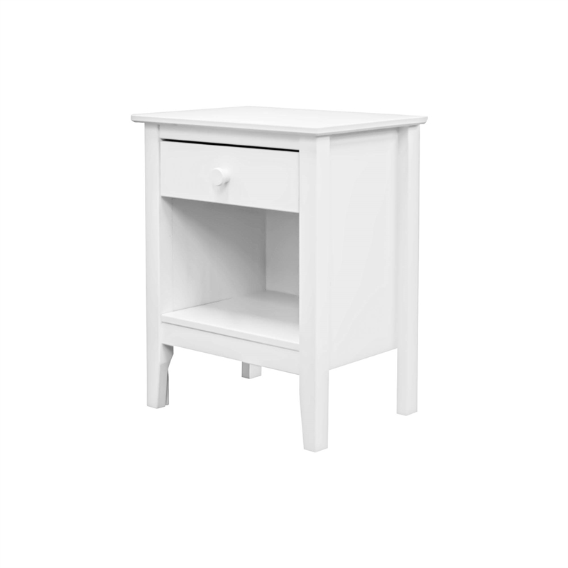 Pemberly Row White Solid Wood Single Drawer End Table/Nightstand with Cubby
