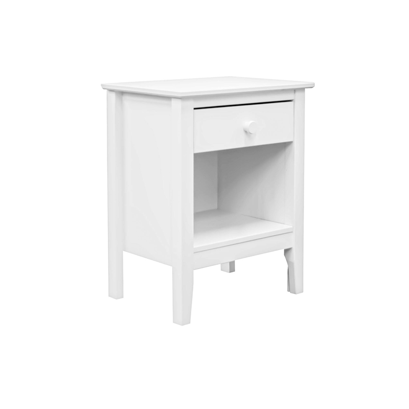 Pemberly Row White Solid Wood Single Drawer End Table/Nightstand with Cubby