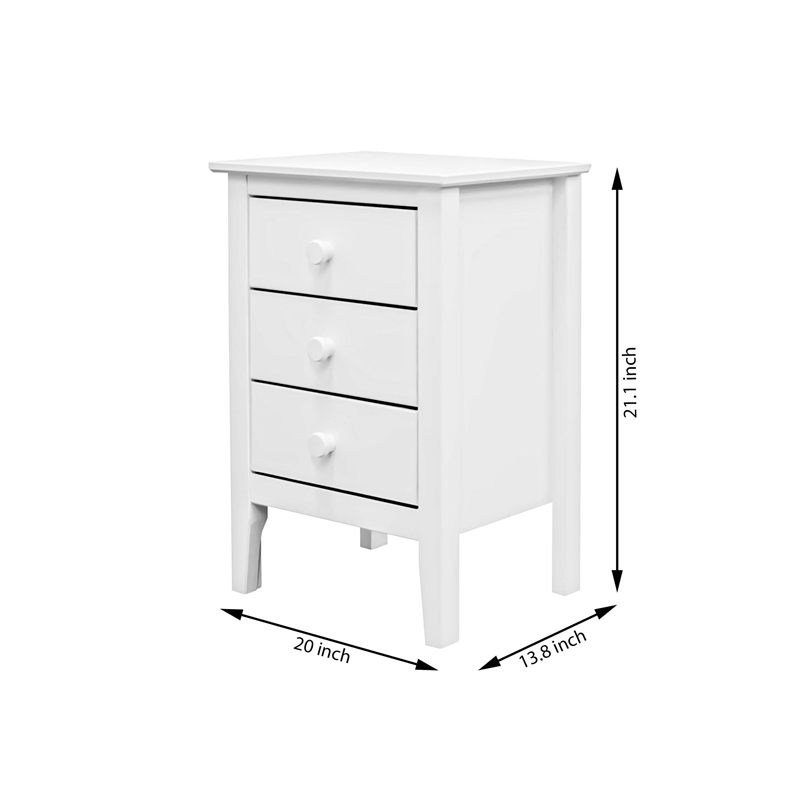 Pemberly Row Modern Solid Wood 3-Drawers End Table/Nightstand in White
