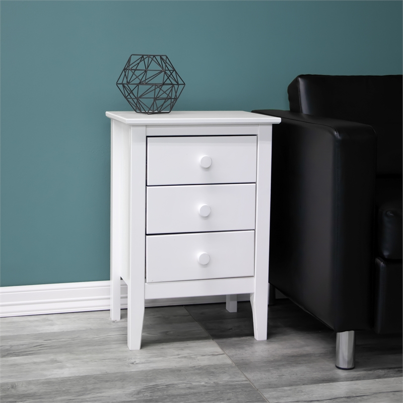 Pemberly Row Modern Solid Wood 3-Drawers End Table/Nightstand in White