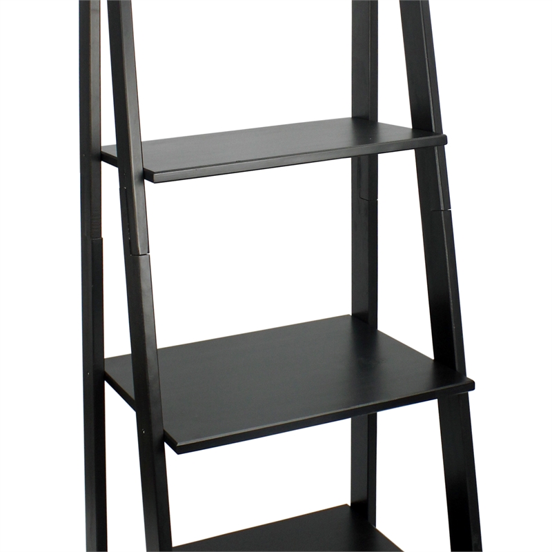 Pemberly Row Modern Solid Wood 5-Shelves Ladder Bookcase in Black