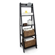 Pemberly Row Modern Solid Wood 5-Shelves Ladder Bookcase in Black