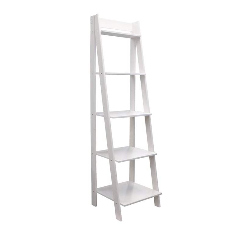 Pemberly Row Modern Solid Wood 5-Shelves Ladder Bookcase in White