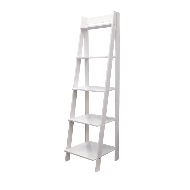 Pemberly Row Modern Solid Wood 5-Shelves Ladder Bookcase in White