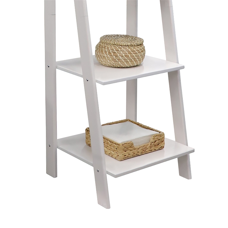 Pemberly Row Modern Solid Wood 5-Shelves Ladder Bookcase in White