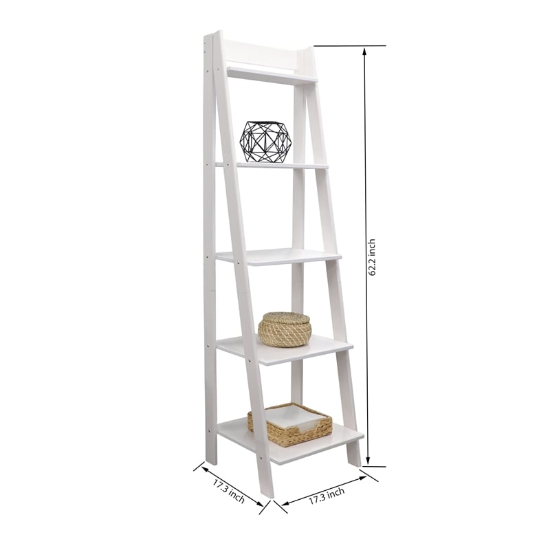 Pemberly Row Modern Solid Wood 5-Shelves Ladder Bookcase in White
