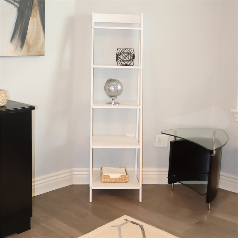 Pemberly Row Modern Solid Wood 5-Shelves Ladder Bookcase in White