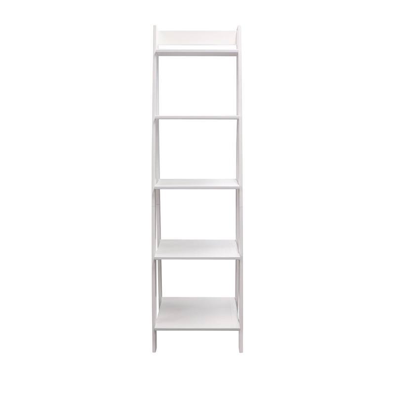 Pemberly Row Modern Solid Wood 5-Shelves Ladder Bookcase in White