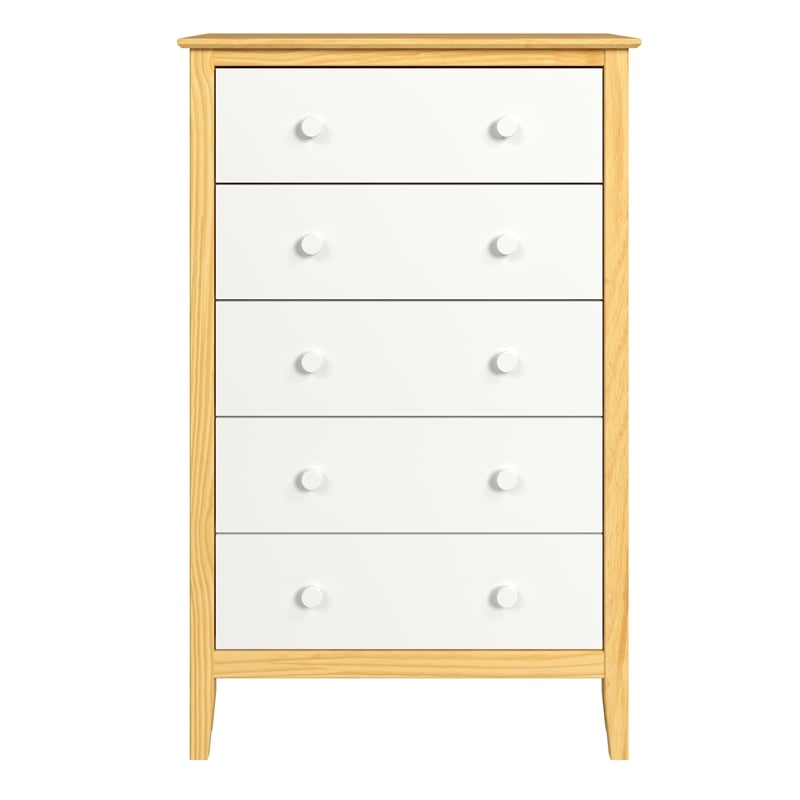 Pemberly Row Modern Solid Wood 5-Drawers Dresser in Natural with White Front