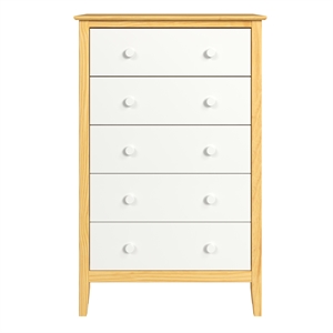 Pemberly Row Modern Solid Wood 5-Drawers Dresser in Natural with White Front