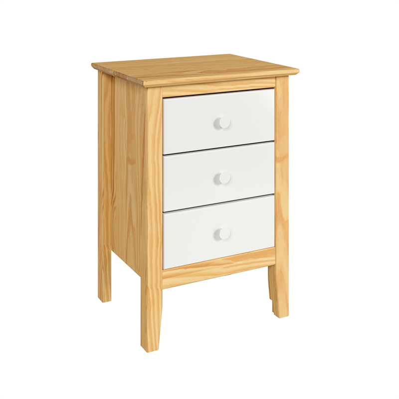 Pemberly Row Modern Solid Wood 3-Drawers End Table in Natural with White Front