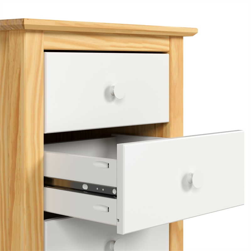 Pemberly Row Modern Solid Wood 3-Drawers End Table in Natural with White Front