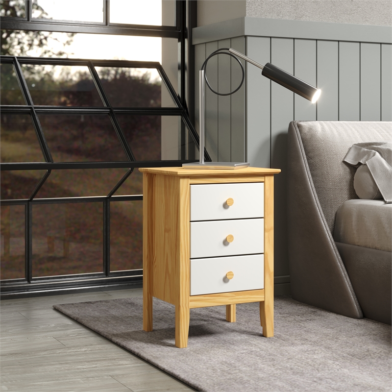Pemberly Row Modern Solid Wood 3-Drawers End Table in Natural with White Front