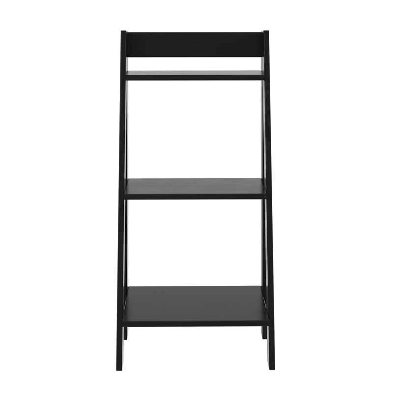Pemberly Row Modern Solid Wood 3-Shelves Ladder Bookcase in Black