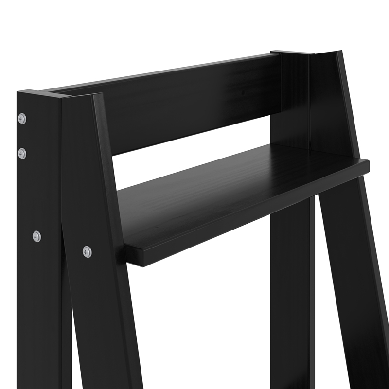 Pemberly Row Modern Solid Wood 3-Shelves Ladder Bookcase in Black