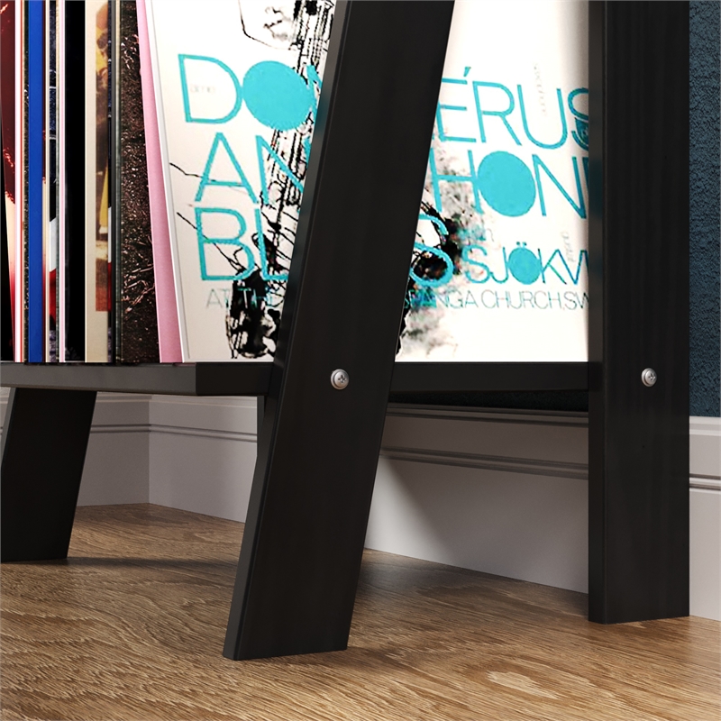 Pemberly Row Modern Solid Wood 3-Shelves Ladder Bookcase in Black
