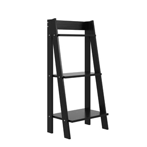 Pemberly Row Modern Solid Wood 3-Shelves Ladder Bookcase in Black