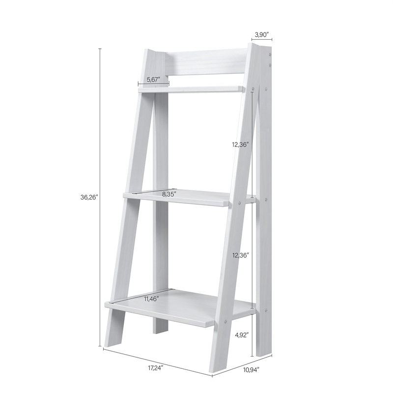Pemberly Row Modern Solid Wood 3-Shelves Ladder Bookcase in White