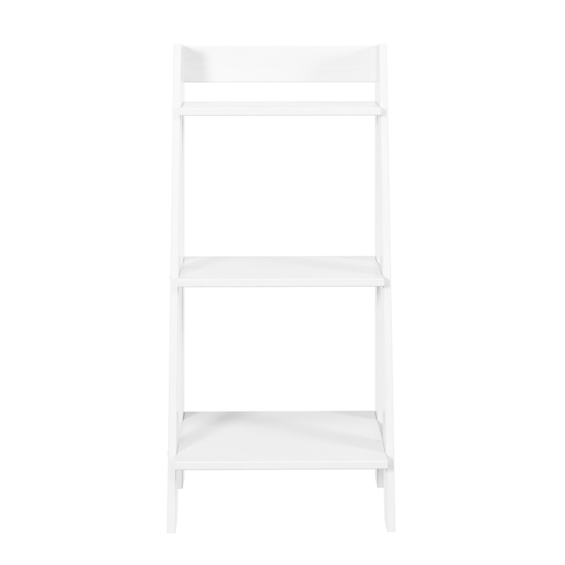 Pemberly Row Modern Solid Wood 3-Shelves Ladder Bookcase in White