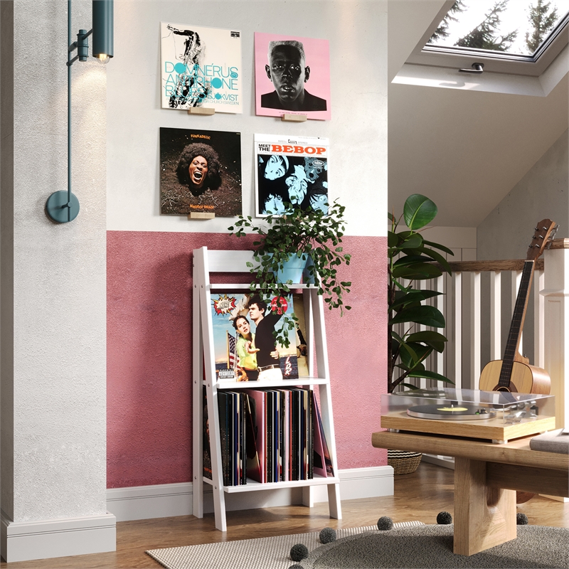 Pemberly Row Modern Solid Wood 3-Shelves Ladder Bookcase in White