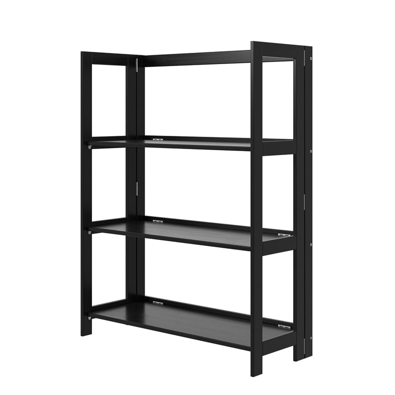 Pemberly Row Modern Solid Wood 3-Shelves Folding Bookcase in Black