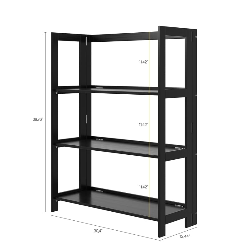 Pemberly Row Modern Solid Wood 3-Shelves Folding Bookcase in Black