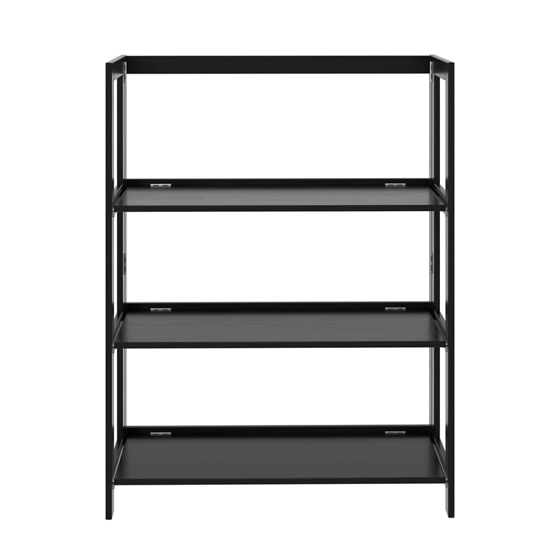 Pemberly Row Modern Solid Wood 3-Shelves Folding Bookcase in Black