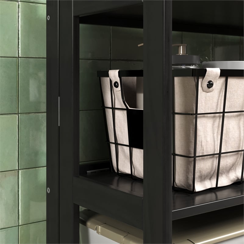 Pemberly Row Modern Solid Wood 3-Shelves Folding Bookcase in Black